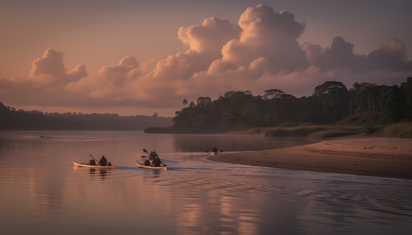 Entardecer sobre a água escura